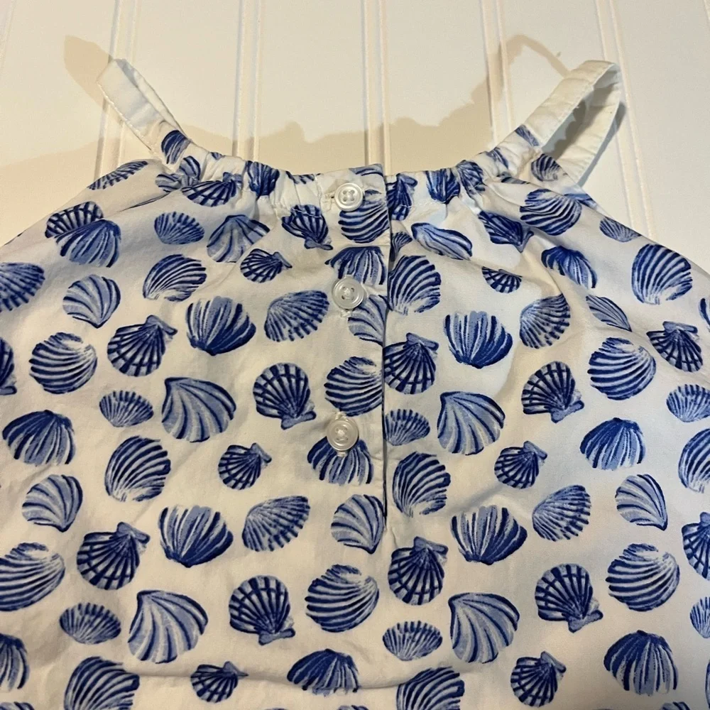 Janie & Jack Girls Size 7 Blue & White Seashell Dress Beach Nautical 100% Cotton
